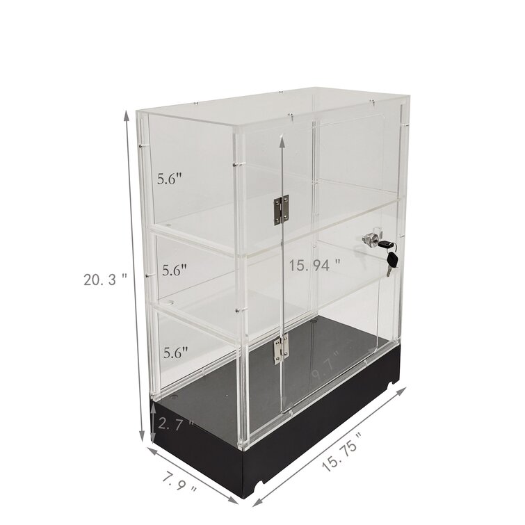Display Cabinet with Lock 2 Keys & Removable Shelves Clear Acrylic 5mm Acrylic