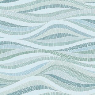 Removable Water-Activated Wallpaper Lines Stripe Geometric Aqua Teal Waves 