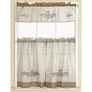 Rustic Scroll Embroidered Kitchen Curtain