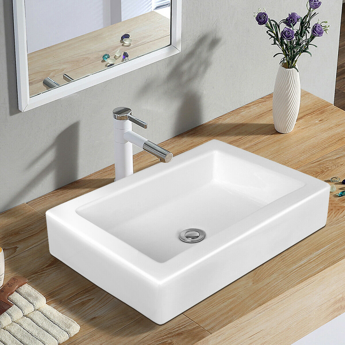 Dimakai White Ceramic Rectangular Vessel Bathroom Sink Wayfair Dimakai White Ceramic Rectangular Vessel Bathroom Sink Wayfair