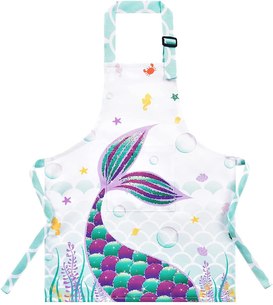 fun whimsical fabric with cute comical foods and utensils apron for a young girl