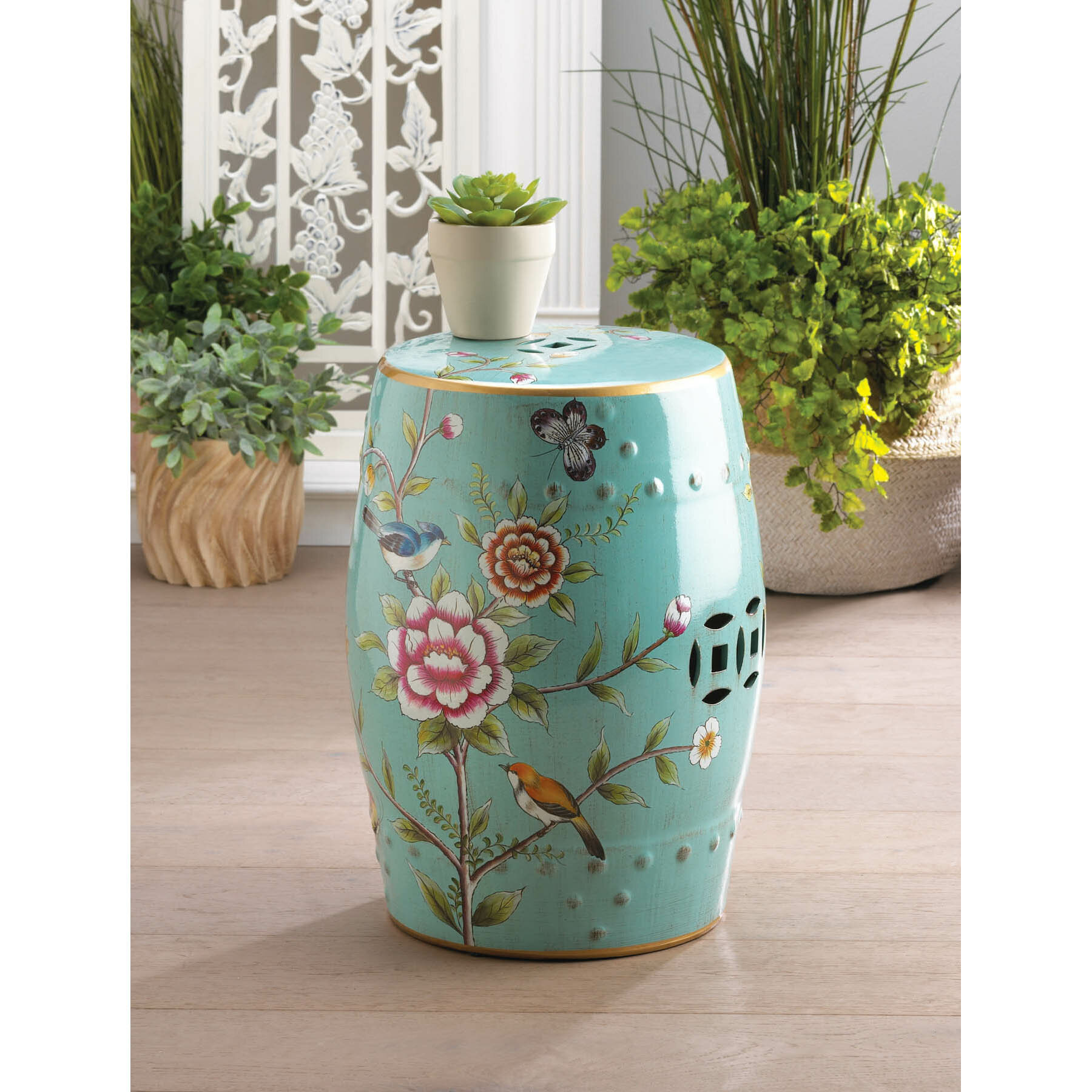 Bloomsbury Market Colorful Floral Garden Stool Reviews Wayfair