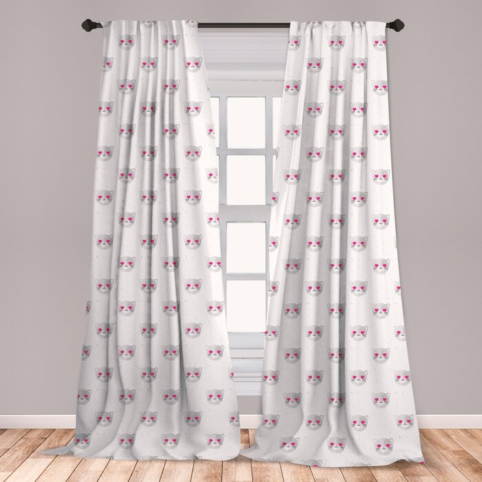 Ambesonne Emoji Curtains Cat Faces With Pink Heart Shaped Eyes Romantic Animal Kitty Mascot In Love Window Treatments 2 Panel Set For Living Room