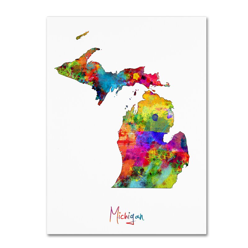 'Michigan Map' Graphic Art Print on Wrapped Canvas