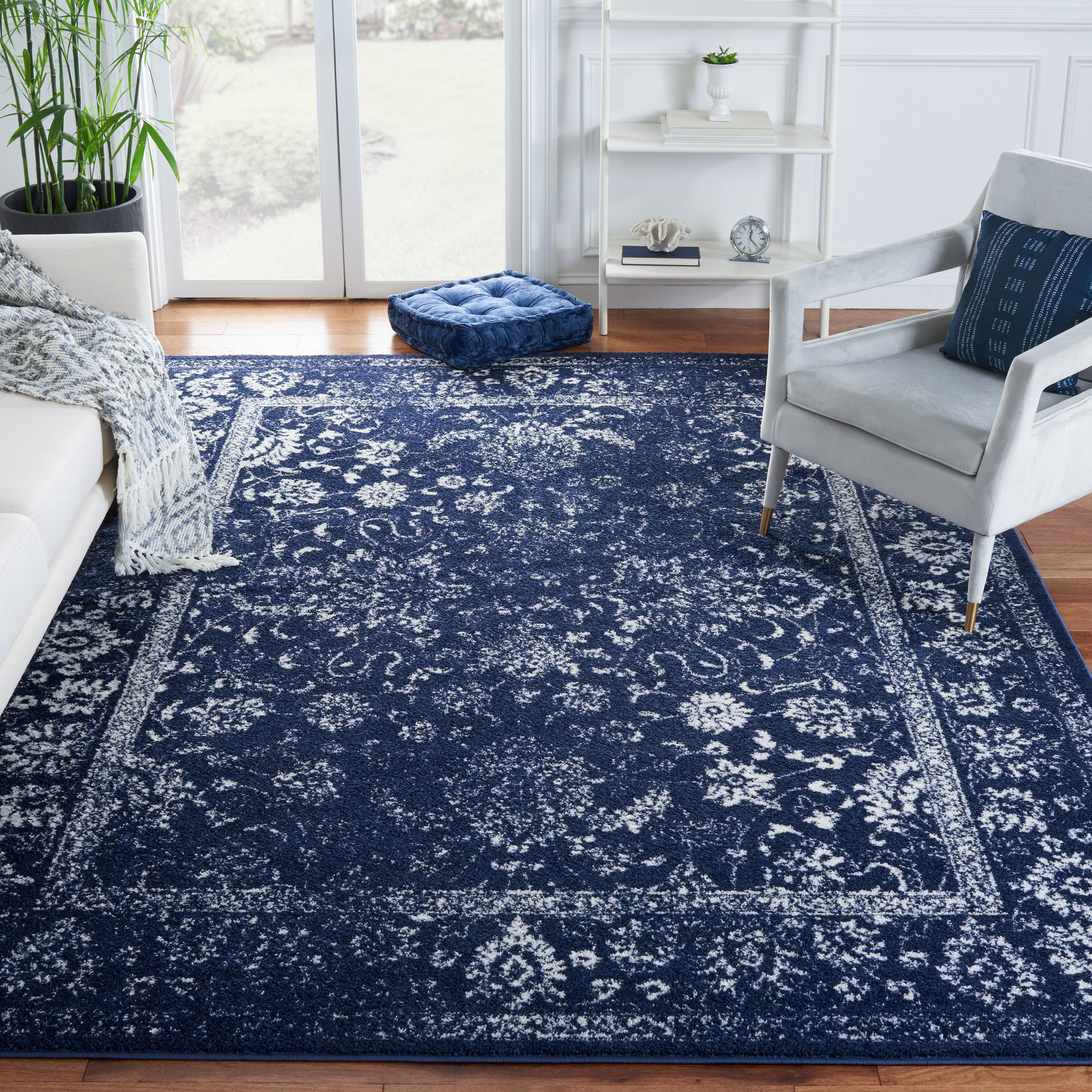 Charlton Home® Aira Power Loom Performance Navy/Ivory Rug & Reviews Wayfair