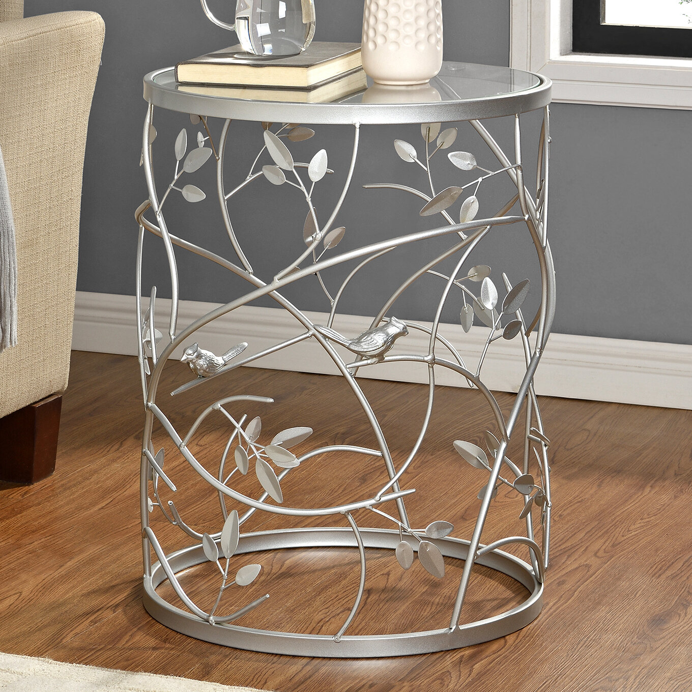 glass side table silver