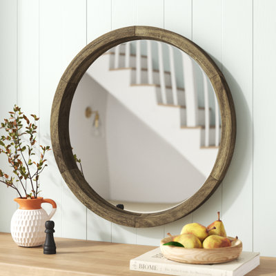 Round Wood Mirror, 28 Inch Wall Mirror for Bathroom and Farmhouse Decorative Wall Accent Mirror