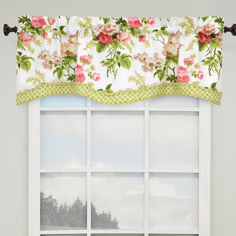 WAVERLY LINED ASCOT VALANCE DAMASK CREAM GREEN APRICOT FLORAL 48 X 23 