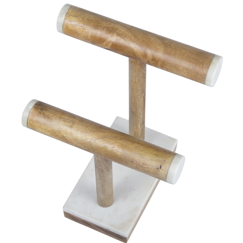 Brayden Studio Natural Marble Stone And Mango Wood 2 Tier Necklace