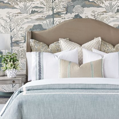 LACE EFFECT DUCK EGG BLUE DUVET COVER PRINTED FLORAL 300 THREAD COUNT SATEEN 