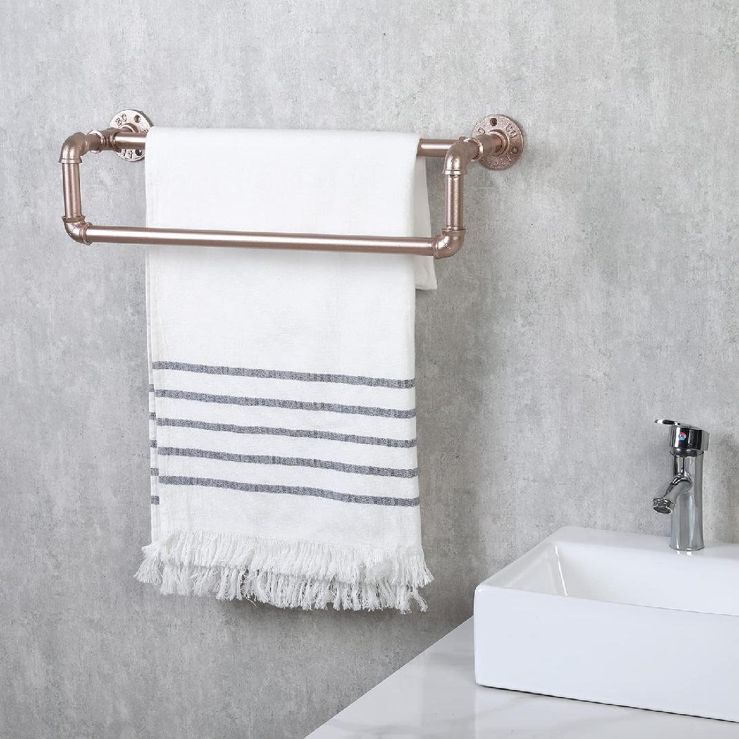 NANMAOLIJIAO TRADING INC Industrial BronzeTone Metal Towel Bar With Realistic Pipe Design, Wall