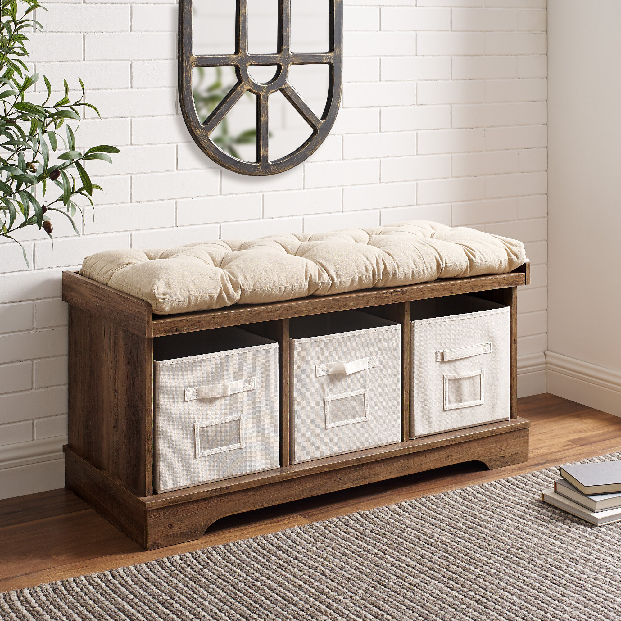 Furniture of America Tantly 3 Drawer Storage Bench in Oak 