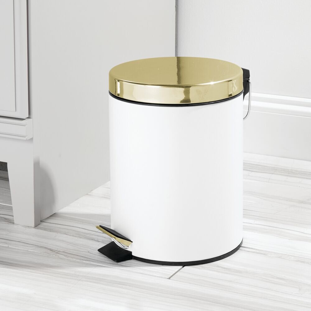 mDesign Small Step Trash Can White 5L Removable Liner Bucket Garbage Bin 