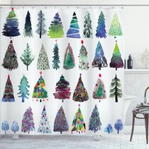 Christmas Shower Curtain Christmas Tree Style Print for Bathroom 70 Inches Long 