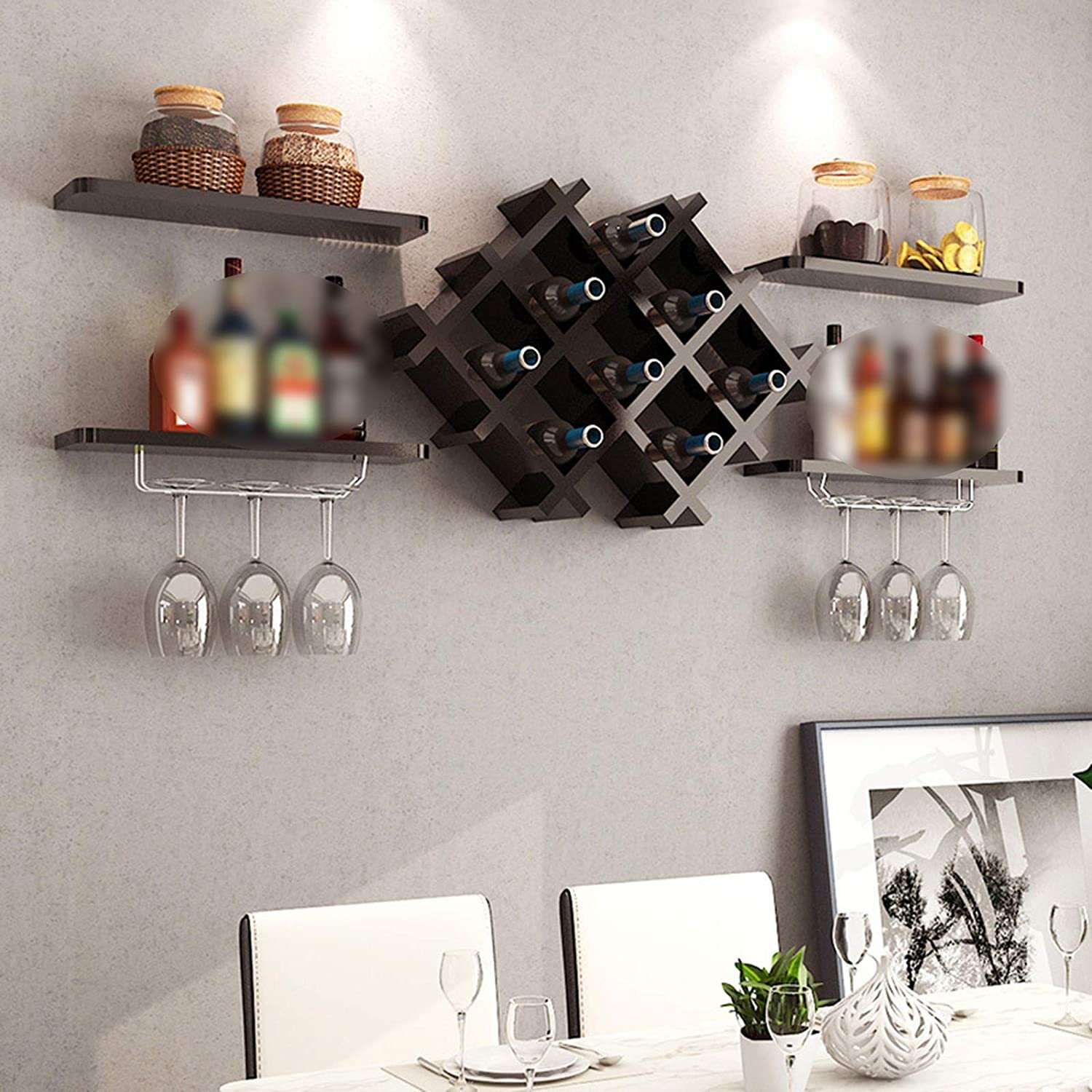 Modern Wooden Acrylic Wine Bottle Glass Holder Wall Shelf Rack Organizer Claret 