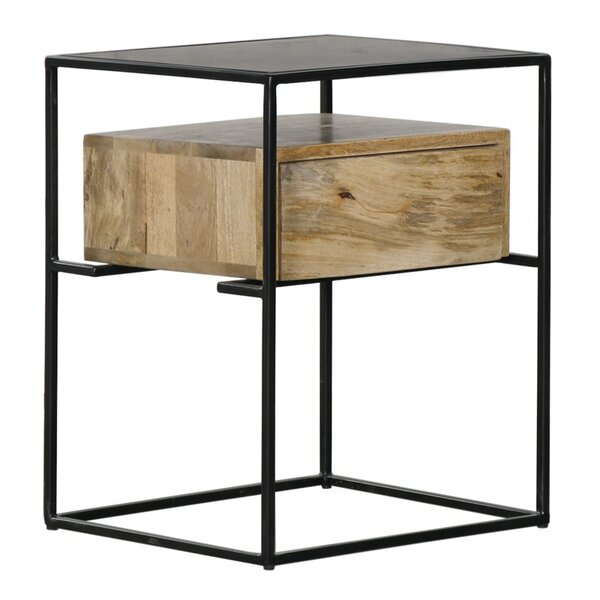 Side table Living Room Modern Farmhouse Black Square end table Nightstand with Floating Shelf Bedside table