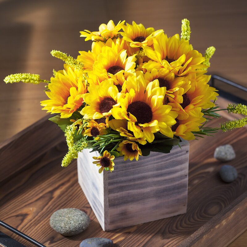 Mixed Sunflowers Centerpiece in Planter