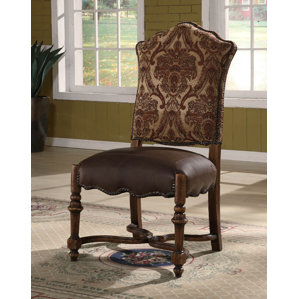 Burgundy Genuine Leather Upholstered D..