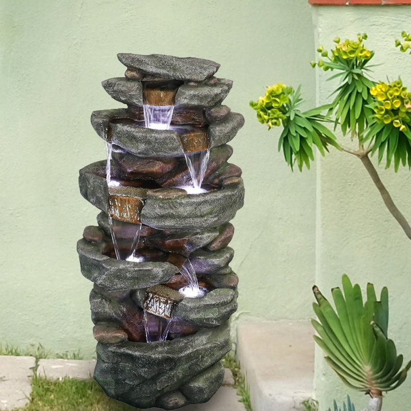 Millwood Pines Canan Poly-Resin Fountain with Light | Wayfair