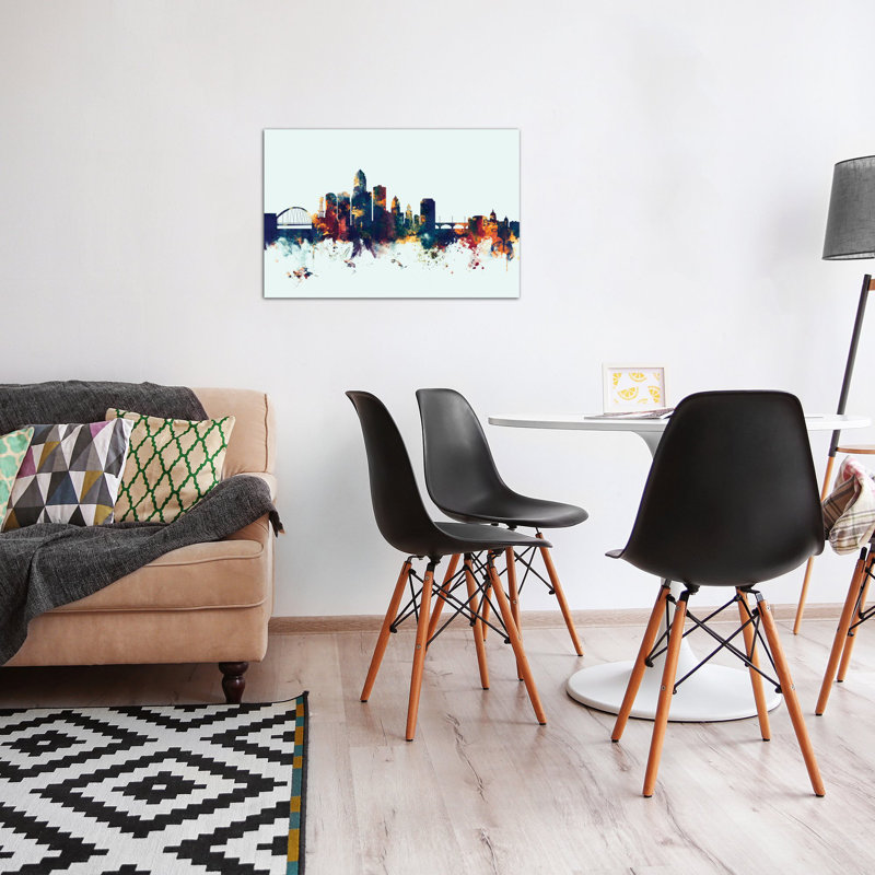 East Urban Home Skyline Series Des Moines Iowa Usa On Blue Painting Print On Wrapped Canvas Reviews Wayfair