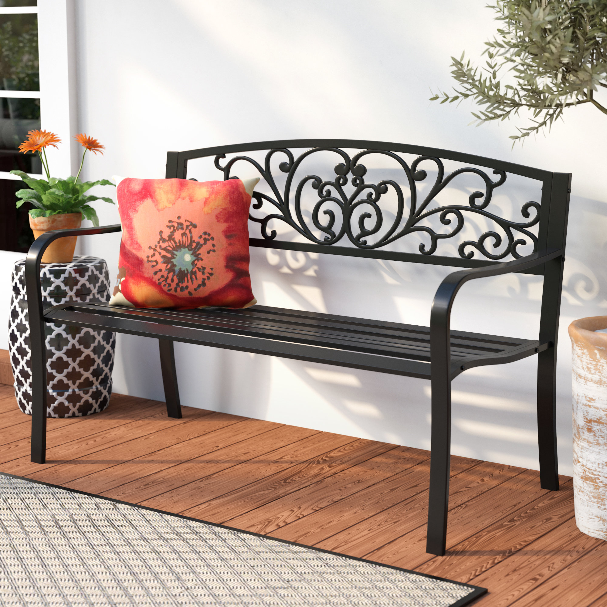 black metal patio benches