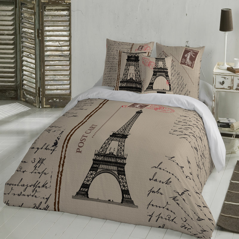 Winston Porter Howle Bonjour Paris Post Cart Cotton Duvet Cover