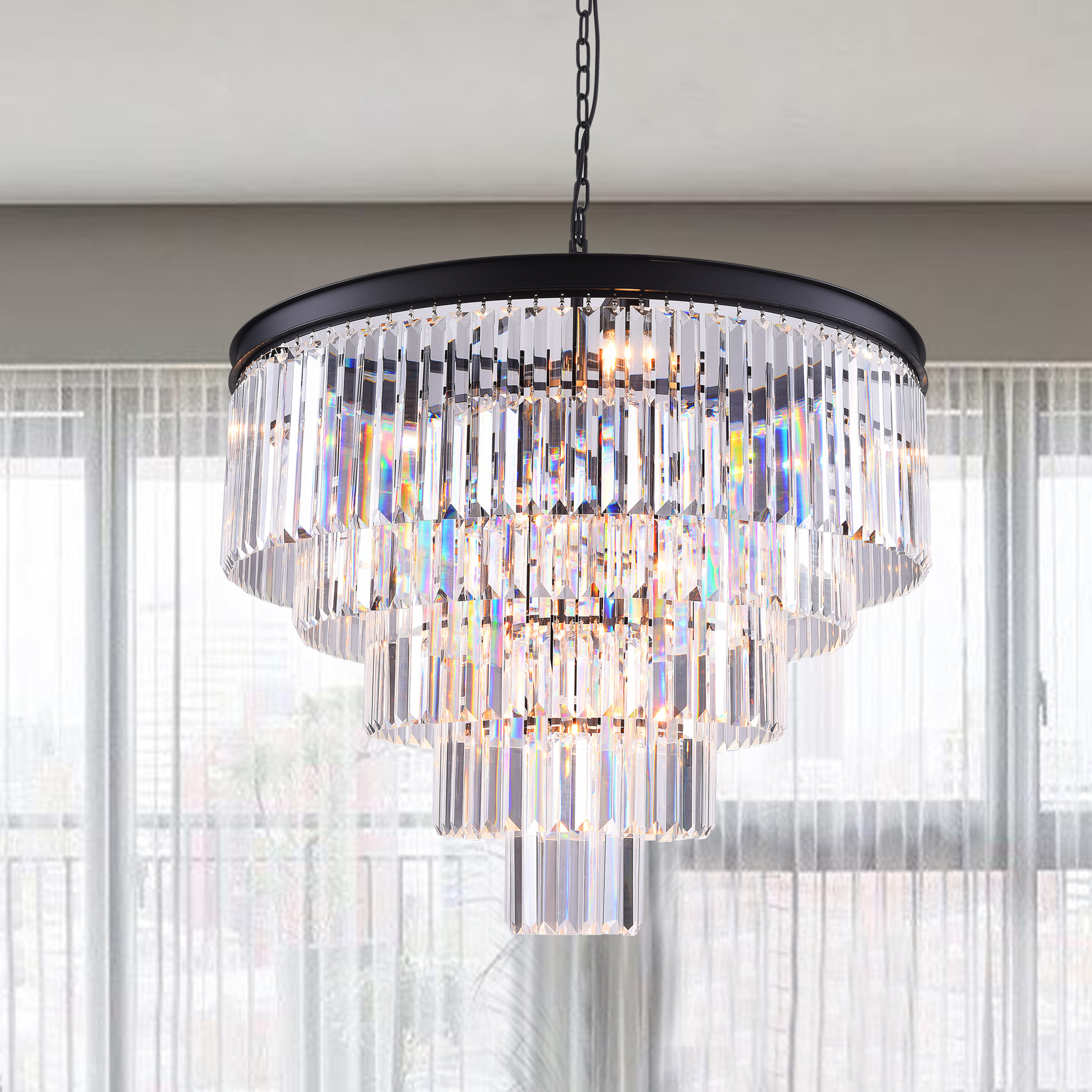 tiered crystal chandelier