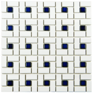 Retro Random Sized Porcelain Mosaic Tile in White/Blue
