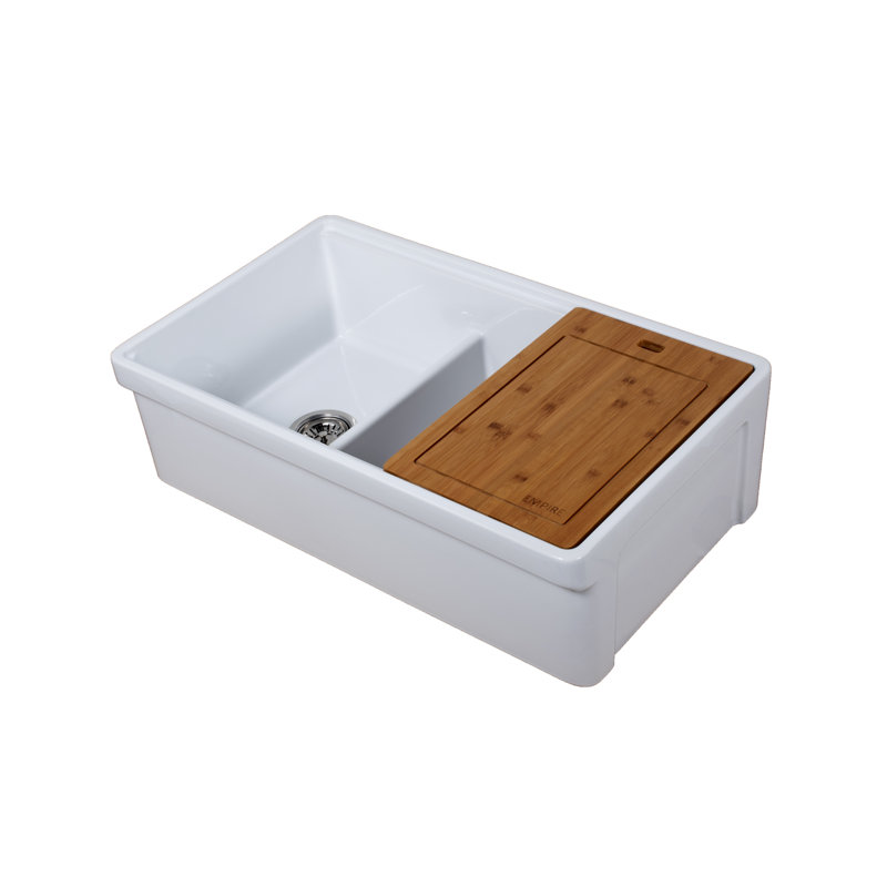 Tosca 33" L x 20" W Double Basin Farmhouse/Apron Kitchen Sink with Bottom Grid and Strainer