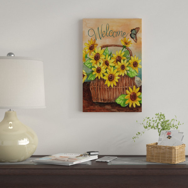 Winston Porter Sunflower Basket Welcome Flag Acrylic Painting