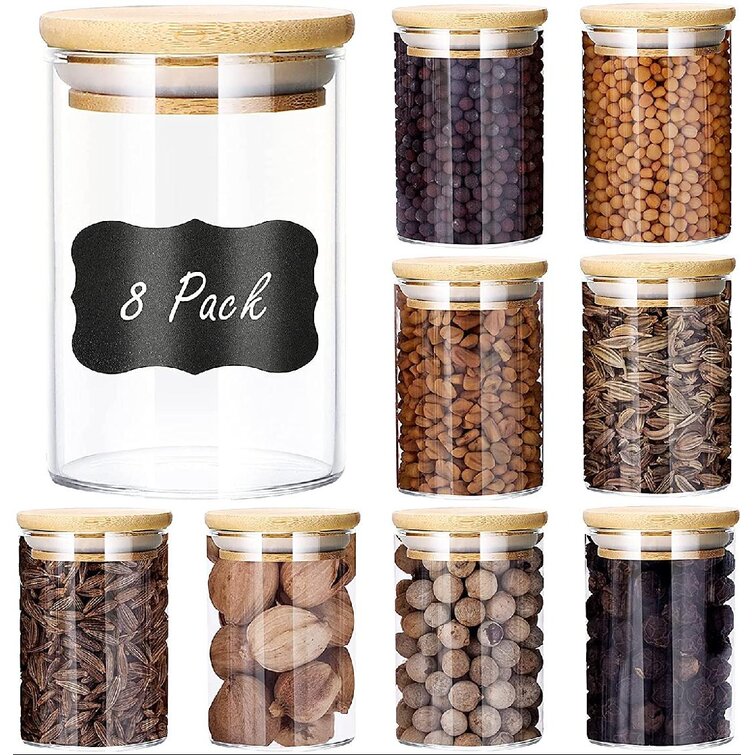 Spice Jar Set Pantry Organization Jars Glass Jars Bamboo Lid SET OF 8
