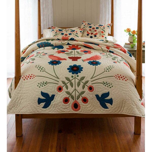Queen Size Bohemian Floral Oversized Orange Folk Art Quilt Set REVERSIBLE Bed 