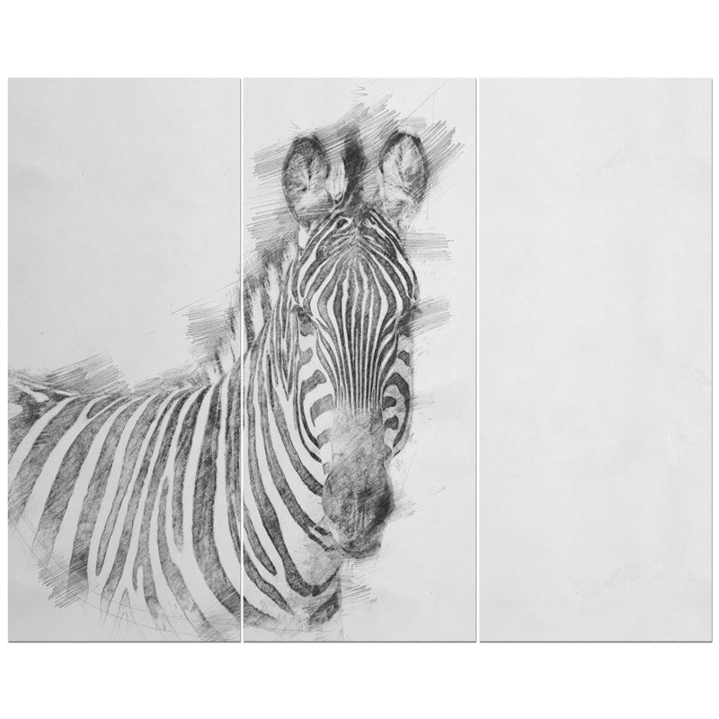 East Urban Home Black And White Zebra Spencil Ketch Oil Painting