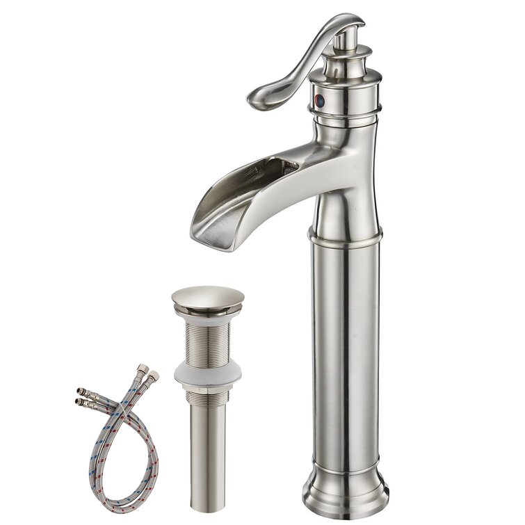 Brushed Nickel Single Handle Bathroom Sink Faucet Vessel Tall Body Waterfall Tap