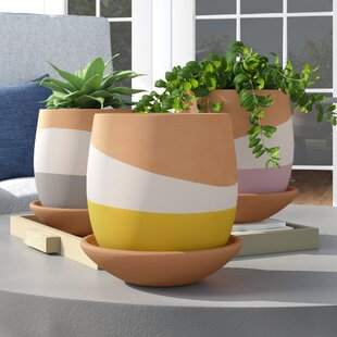 Set of 2 Multi Face Ceramic Planter Matte Black Pottery Vase Small Flower Pot 
