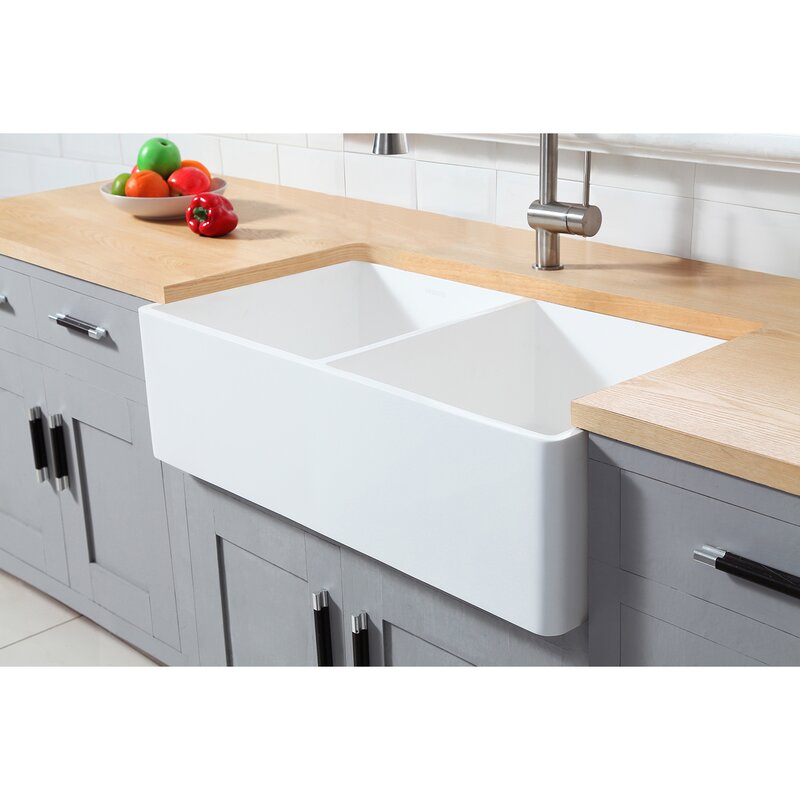 Gourmetier Arcticstone Solid Surface 33 X 18 Farmhouse Apron Kitchen Sink
