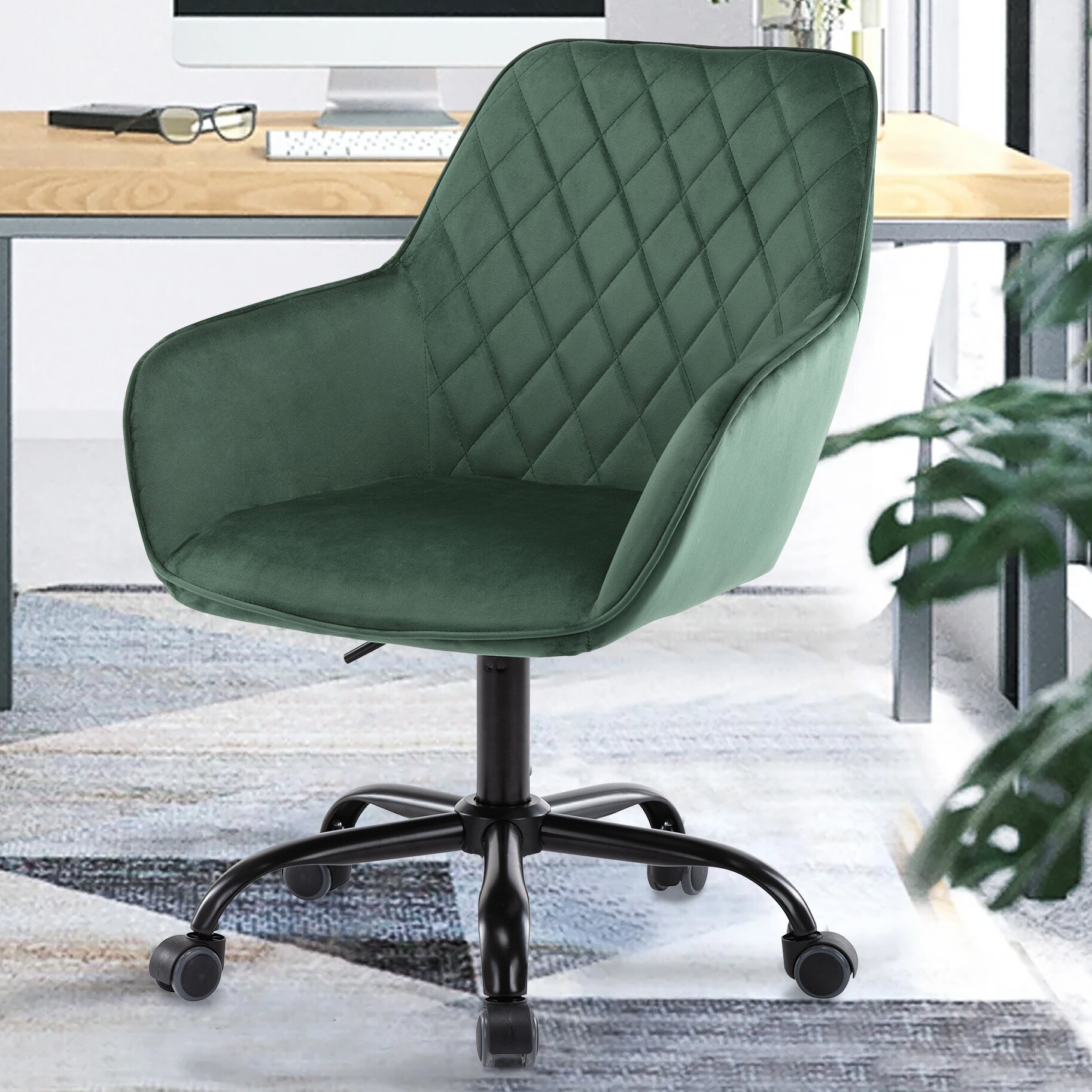Green Velvet Desk Chair - Green Velvet Office Chair With Swivel Base