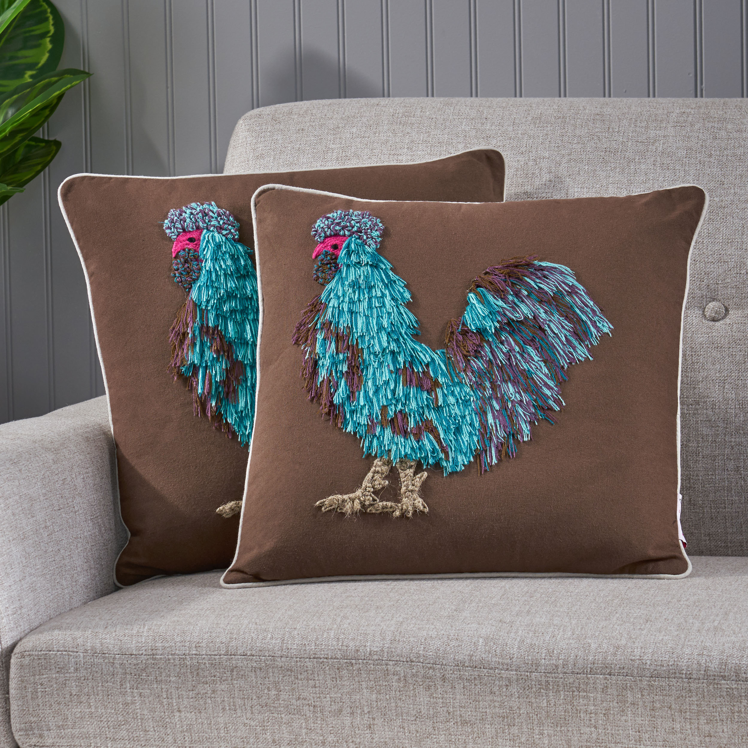August Grove Zoe Rooster Cotton Throw Pillow Wayfair