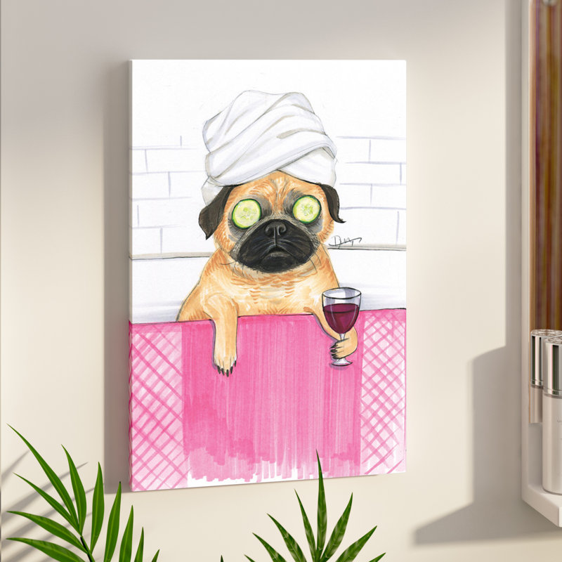 'Pug Bath' Print on Canvas