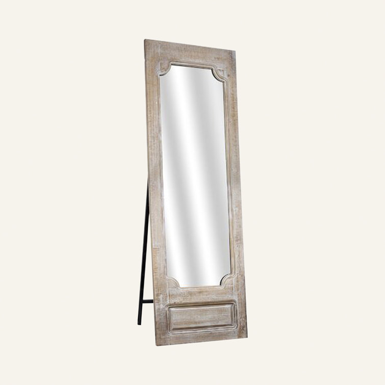 Zoe Whitewashed Wood Beveled Full Length Wall Mirror