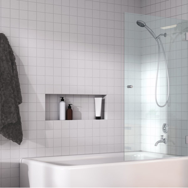 Glass Warehouse 58 5 In X 78 In Frameless Wall Pivot Hinged Shower Door In Brushed Nickel Gw Wh 58 5 Bn The Home Depot