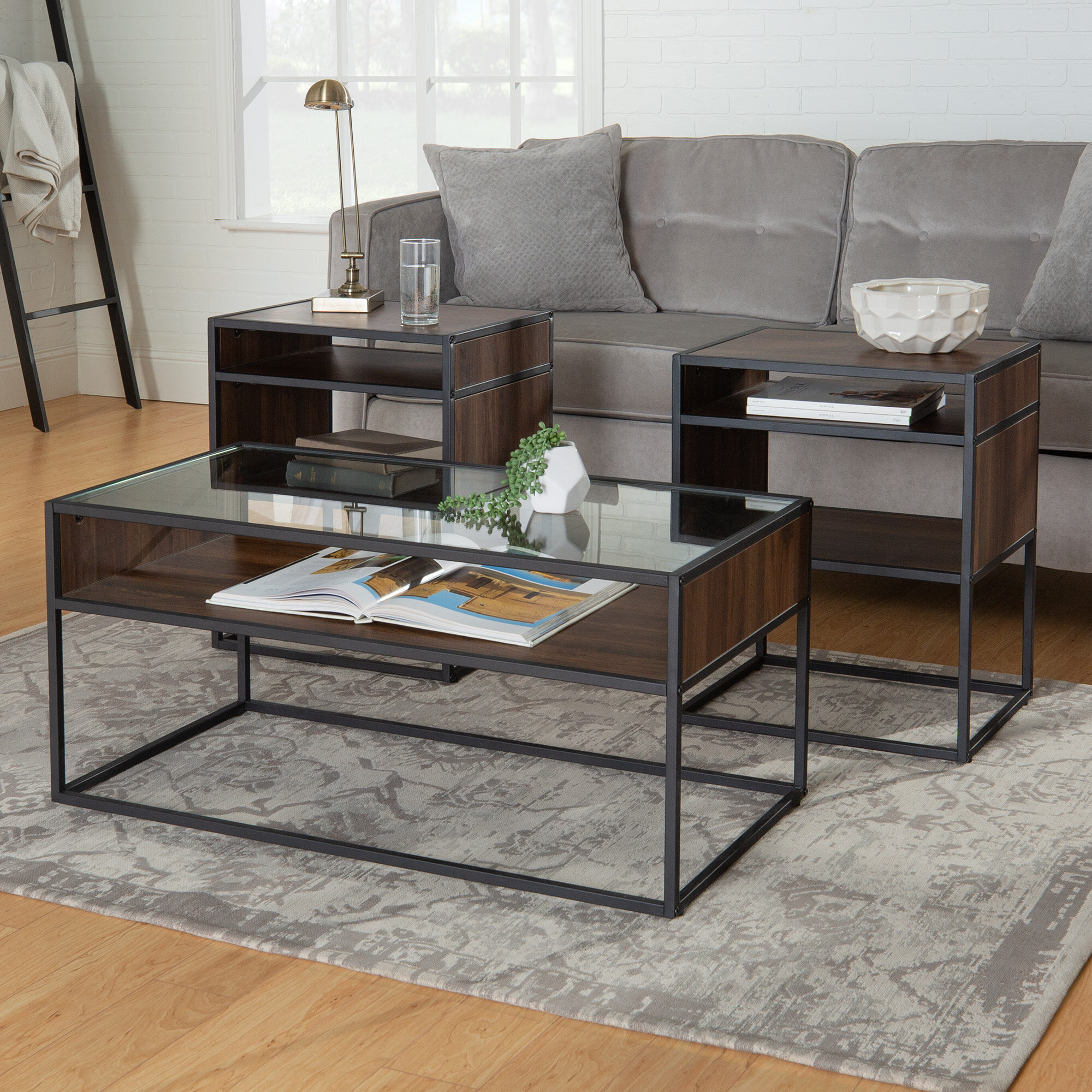 Williston Forge 3 Piece Metal Glass Accent Table Set Reviews Wayfair