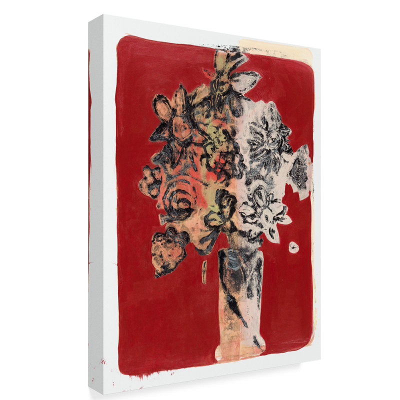 Winston Porter Bouquet Red Background Acrylic Painting Print On