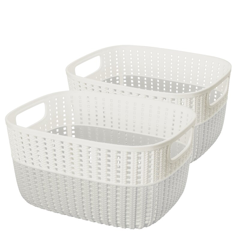 4xplastic Basket W Handle Wicker Design Easy Grab Basket Home Office Storage Household Supplies Cleaning Uniforce Home Organization