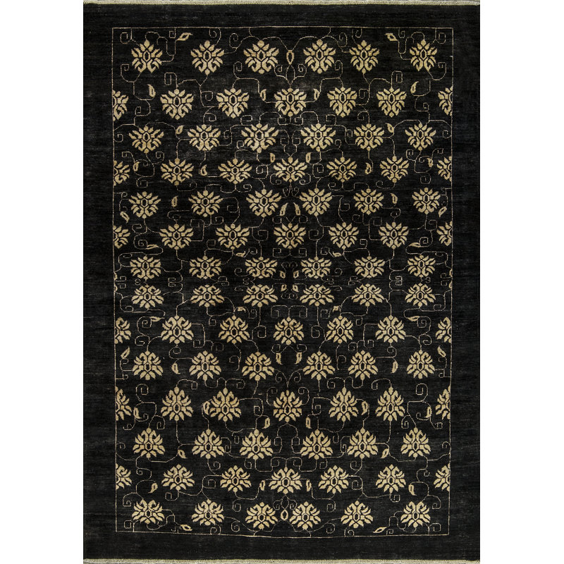 Bokara Rug Co Inc One Of A Kind Hand Knotted Black Cream 7 X 9 11 Wool Area Rug Perigold
