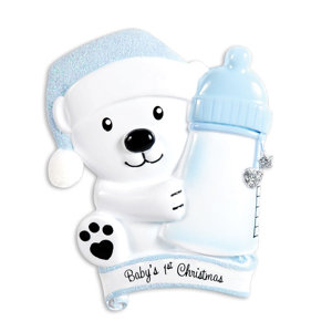 Blue Baby's First Baby Bear Holding Bottle Shaped Ornament