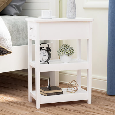 24'' Tall End Table, Narrow Side Table with Drawer and Shelves for Small Space