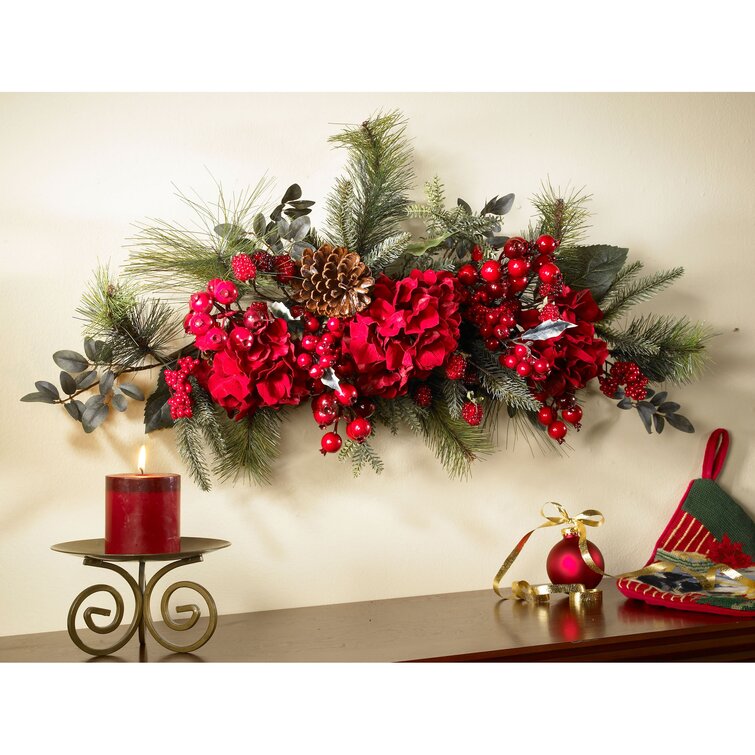 The Holiday Aisle® 3' Hydrangea Swag with Green/Red & Reviews | Wayfair