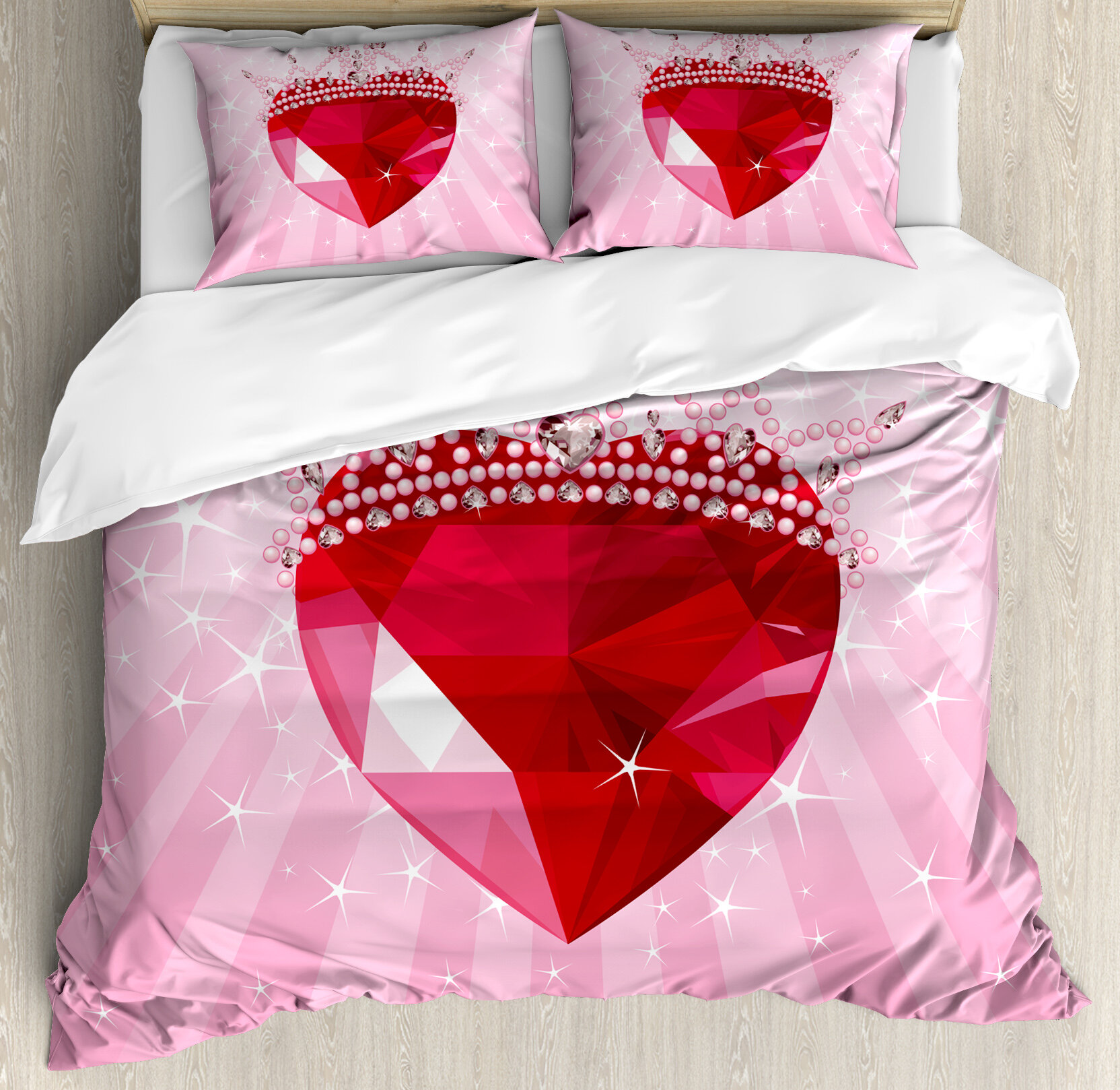 4pcs Cartoon Printed Pink Gray Star Bedding Boys Girls Reversible Hidden Zipper hot Hearts Kids Duvet Cover Sets King