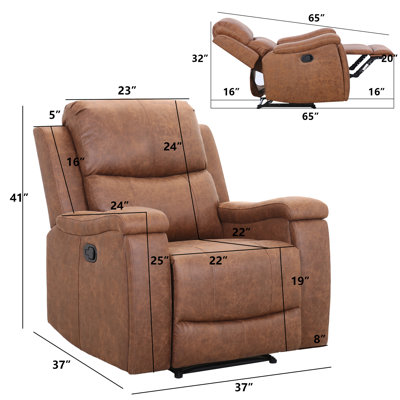 Ilkeston 37" Wide Modern Vegan Leather Manual Recliner Chair with Built-in Cup Holder